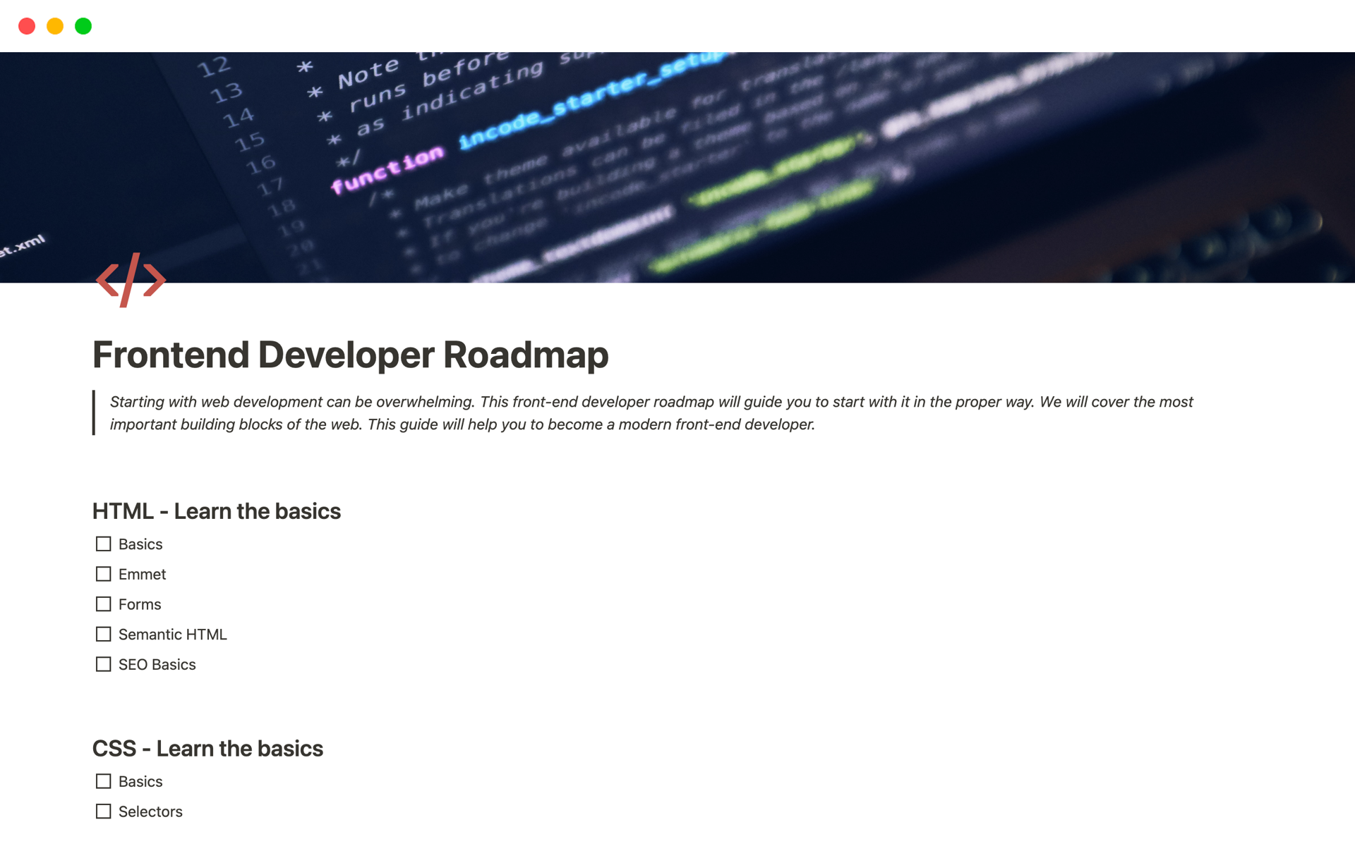 A template preview for Frontend Developer Roadmap