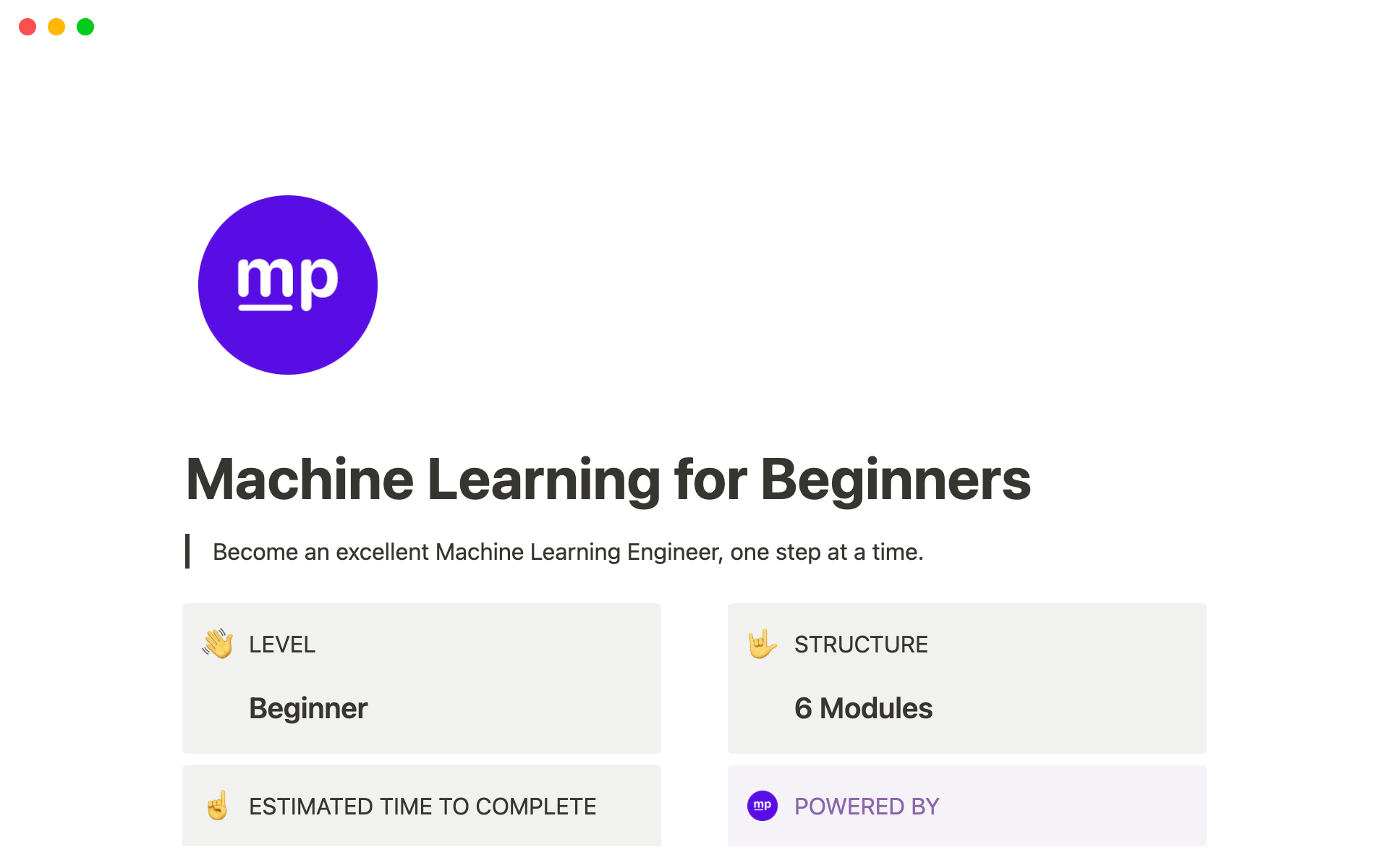 A template preview for Machine Learning Study Plan for Beginners