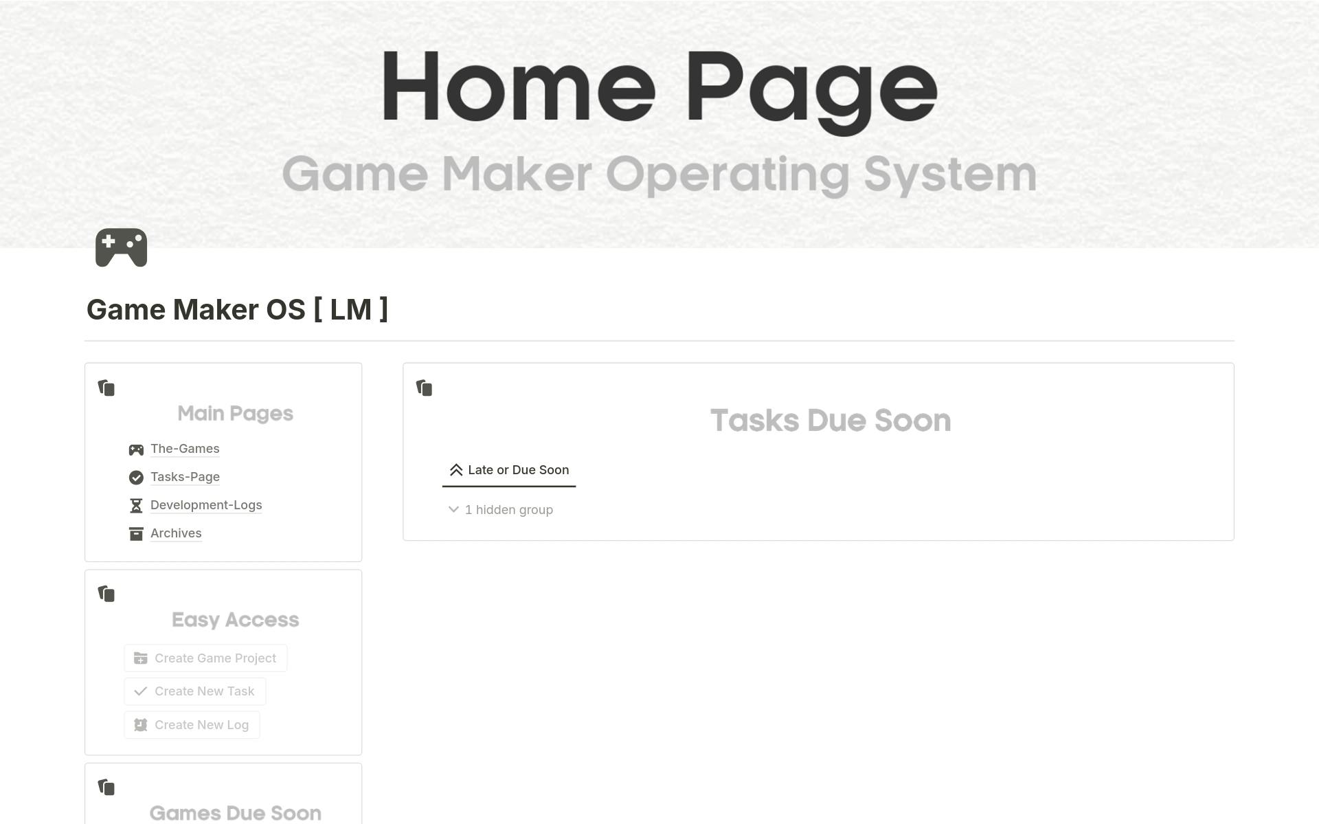 A template preview for Game Development | Game Manager