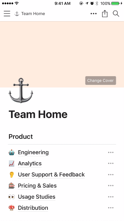 An animation of a sidebar opening revealing more documents in Notion’ iOS App